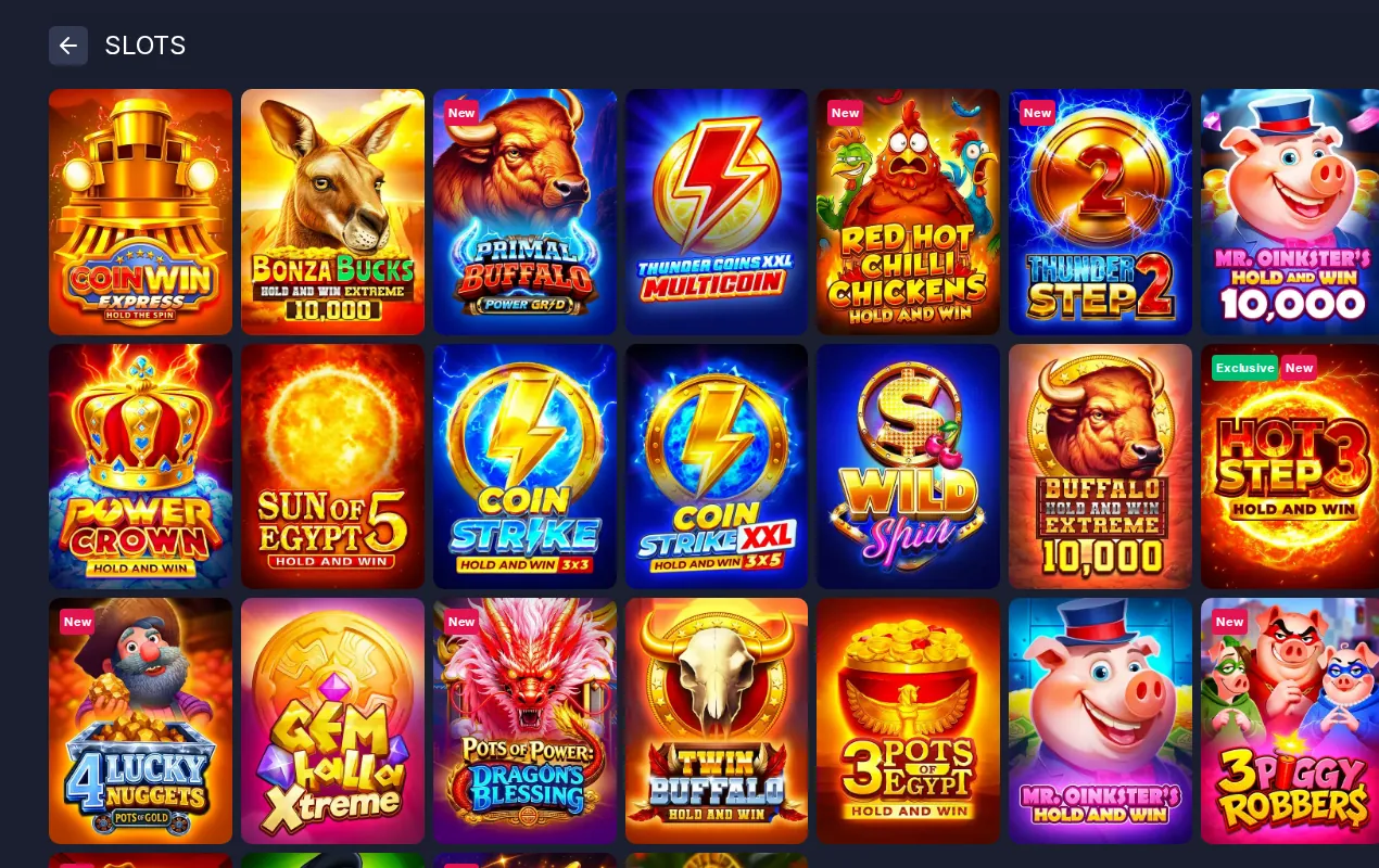 BitStarz Slots page: rows of slot game tiles under the heading Slots