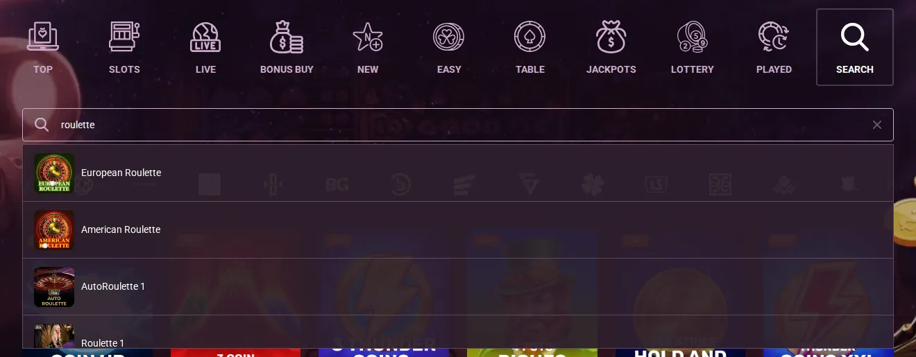 Casinonic lobby search for roulette: a list of roulette games